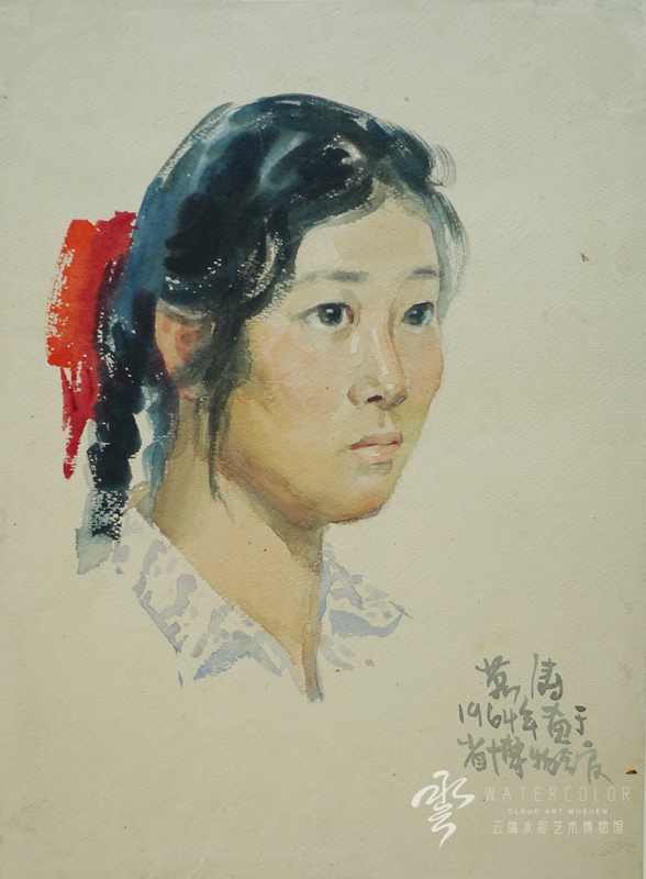 《女讲解员》水彩画 26X18cm 靳涛  1964年